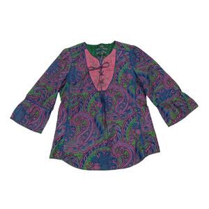 Robert Graham Womens Medium Constance Tunic Top Paisley Print Bright Cotton